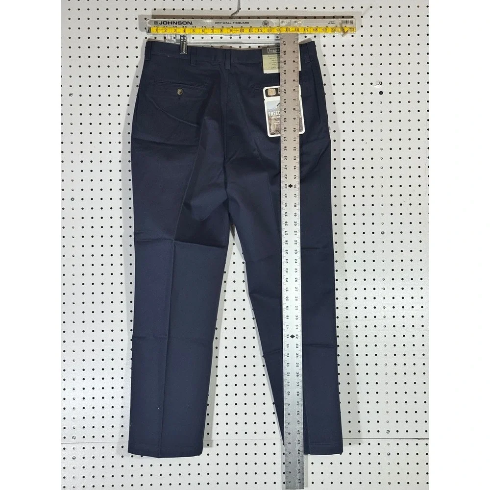 Haggar Freedom Khaki Mens 36x32 Navy Blue Plain Front Cotton Stain Resistant New